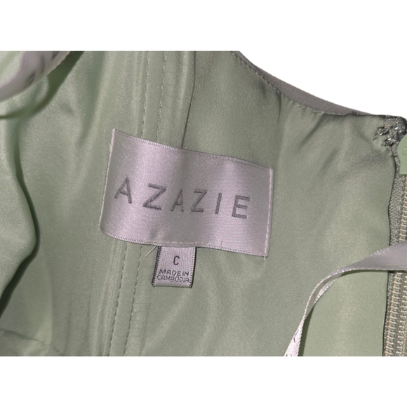 Women's Azazie Dusty Sage Green A-line Gown Evening Wed Custom 38 Bust 32 Waist - Picture 8 of 11
